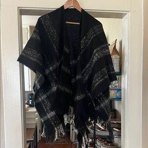 Black and Gray Plaid Poncho/Wrap